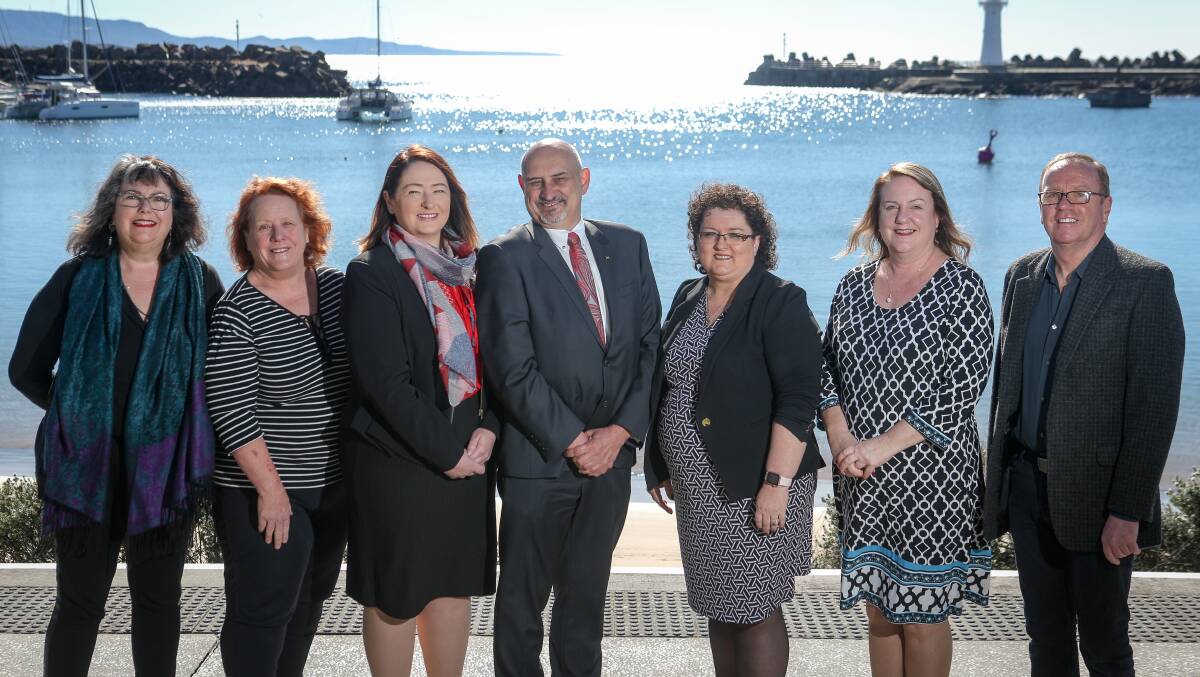 ELECTION: Labor candidates for the upcoming Wollongong City Council elections. (Left to right) Ann Martin, Vicky King, Jenelle Rimmer, David Brown, Tania Brown, Janice Kershaw and Richard Martin. Picture: Adam McLean
