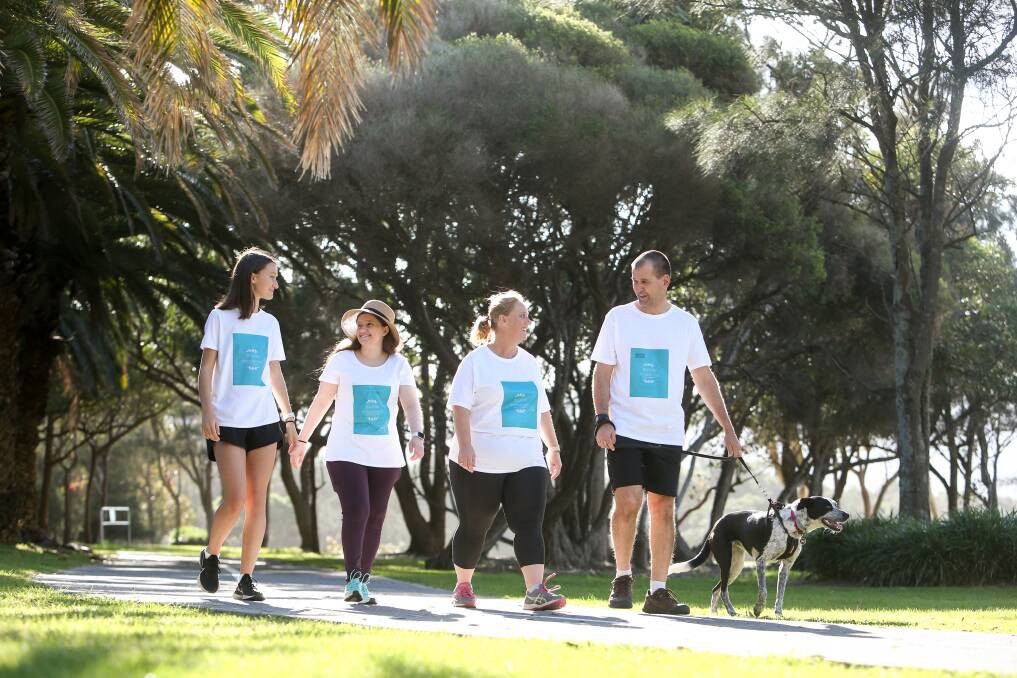 Walking for Izzy: (Left to right) Angie, Izzy, Jodie and John Madry completing their tenth 10km walk for Bloom Syndrome research. Picture: Anna Warr