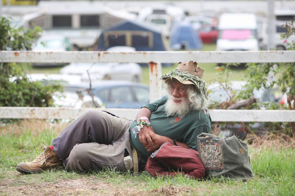 TRAVELLING: Campbell Irvine, known by many as 'Campbell the Swaggie' at the Illawarra Folk Festival on Sunday. Picture: Adam McLean