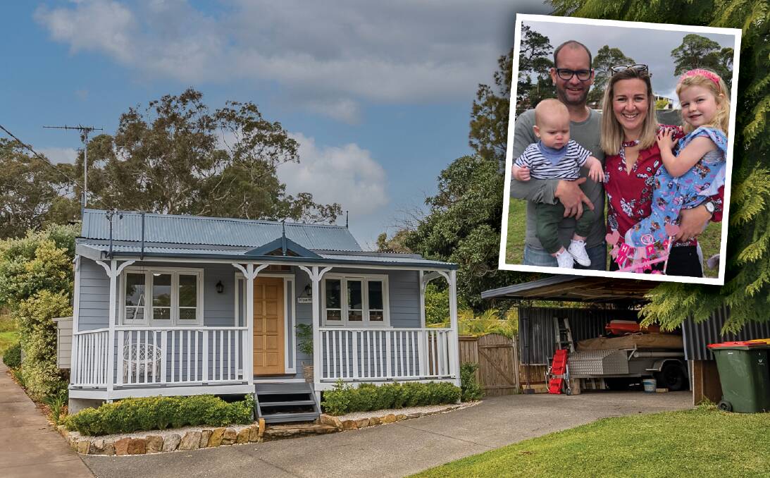 Victoria Black and husband Brad with children Alexi & Callum, and the home they recently sold. 