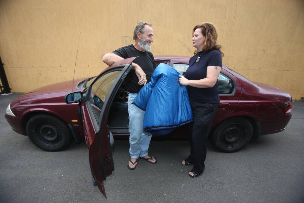 CHALLENGING TIME: Colin Coulstock and Mandy Booker, manager of Wollongong Emergency Family Housing and Wollongong Homeless Hub on Friday. Picture: Robert Peet