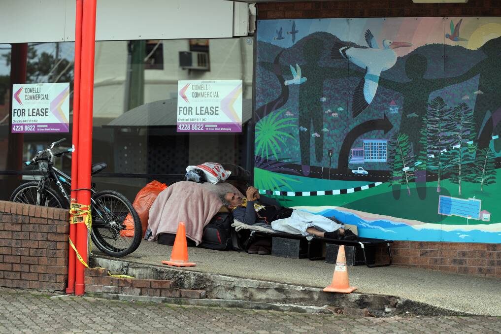 NATIONAL PLAN: A man sleeping rough in the northern suburbs. The Wollongong Homeless Hub says a national plan and approach is needed to end rough sleeping. 