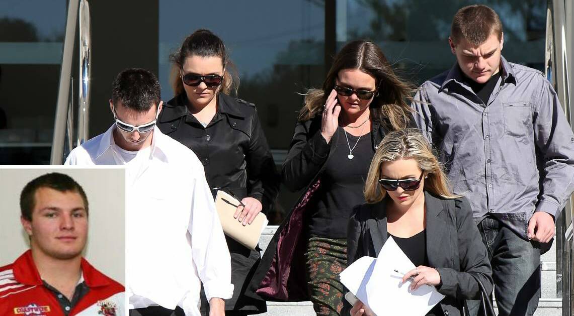 Shattered: The family of Blaine Rozs (inset) at court for the 2016 inquest into Blaine's death.