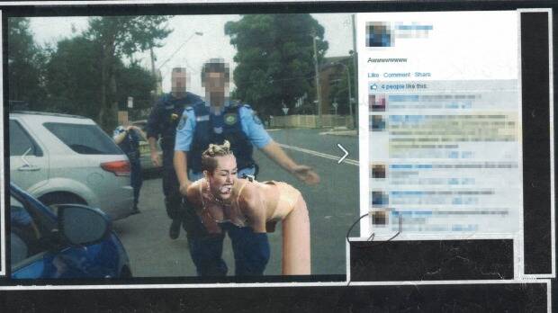 One of the offending posts, featuring pop star Miley Cyrus and a NSW officer, which was found by police during unlawful monitoring of a private Facebook page. Photo: supplied