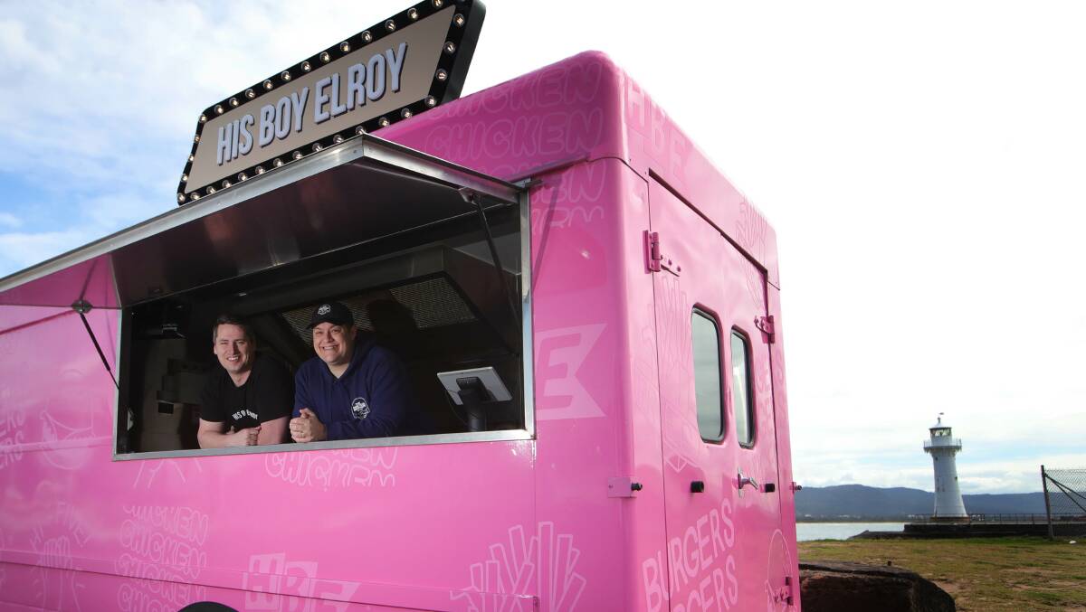Lachlan Stevens and Daniel Chin inside the unmissable His Boy Elroy burger truck.
