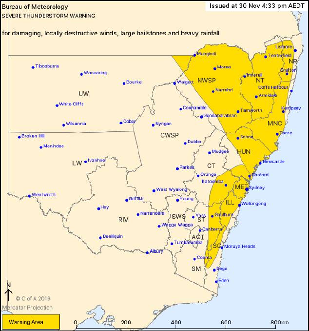Wind and thunderstorm warning issued for Illawarra