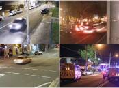 Wollongong council CCTV captured the car's movements through the CBD. Bottom right: Emergency services at the scene of the fatality.