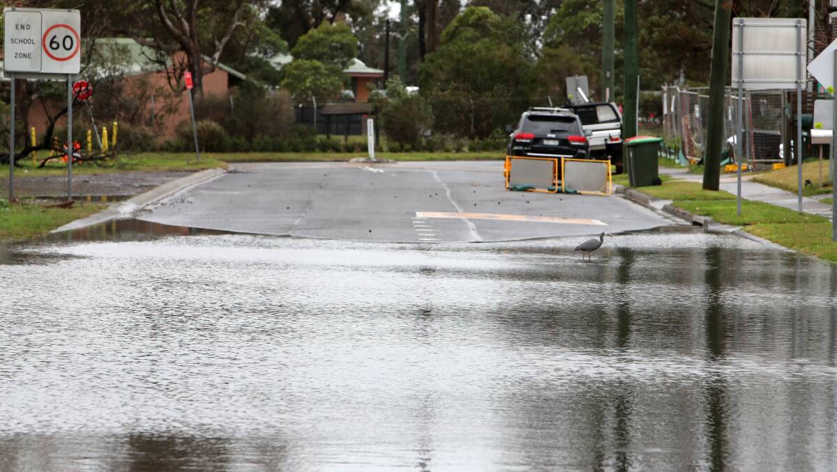 Floodwaters on Taylor Road in Albion Park. Photo: Sylvia Liber