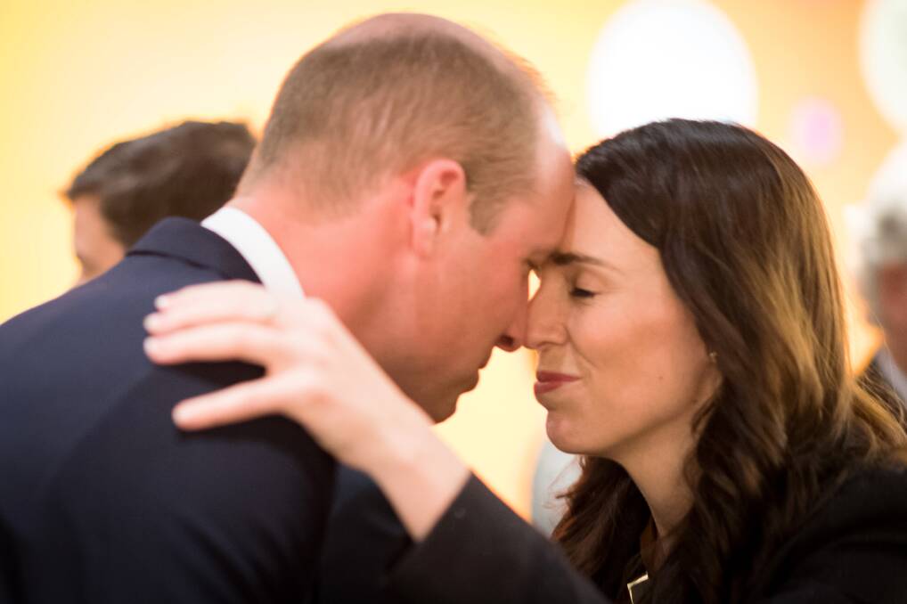 Prince William was greeted with a Hongi, a traditional Maori greeting, by Prime Minister Jacinda Ardern. Photos: AAP