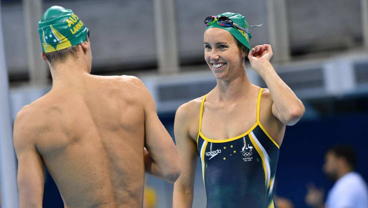 Emma McKeon during a practice session at Olympic Aquatics Stadium in Rio. Photo: Joe Armao