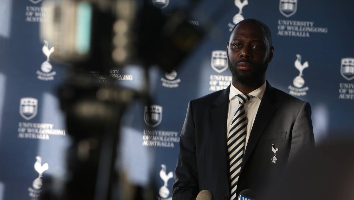 Tottenham Hotspur ambassador, and former captain, Ledley King launches the UOW Tottenham Hotspur Global Football Program, which will see two of the club's coaches train UOW students. Picture: Sylvia Liber