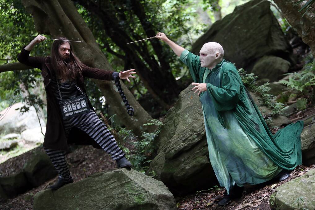 Mathew Ferrugio as Sirius Black and Cliff Dorian as Voldemort at the Mount Keira Scout Camp. Picture. Robert Peet