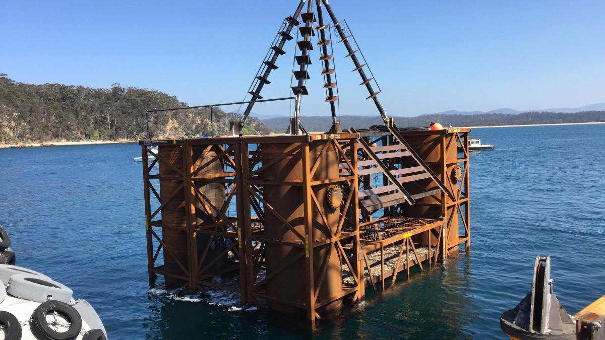 A reef structure being positioned 1.6km south of Long Point at Merimbula in 2018. 