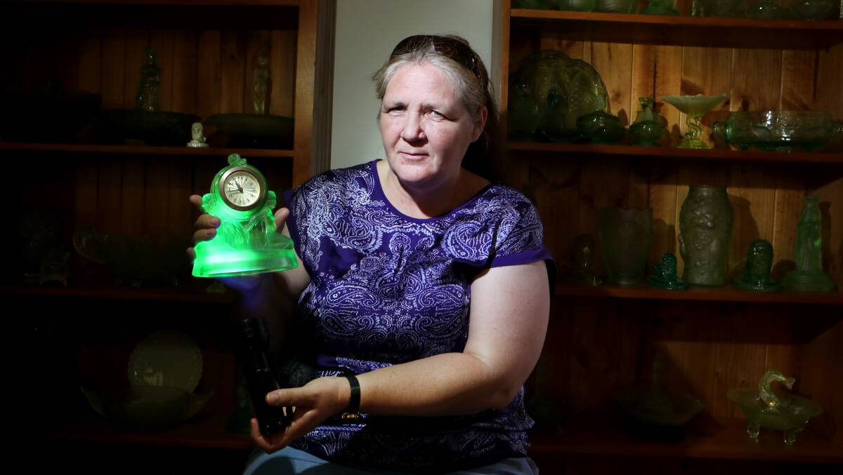Cathleen Coulstock jokes her passionate hobby has probably put-off her children from ever collecting, but she has encouraged her partner’s mother to start looking for pieces of luminous uranium glass. Picture: Sylvia Liber
