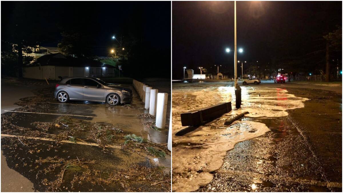A high tide washes over Austinmer Beach car park at the weekend. Photo: Anthony Turner, via Darren Malone