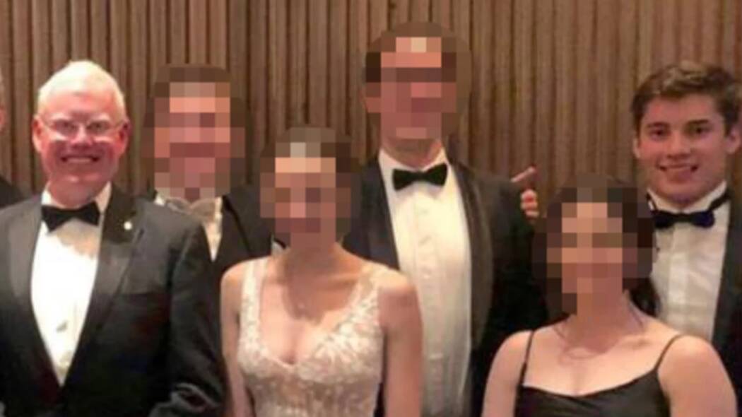 Young Liberal ex-staffer Jacob Sich (far right) with NSW Minister Gareth Ward (far left), who Sich used to work for at a Young Liberal ball held last weekend. 