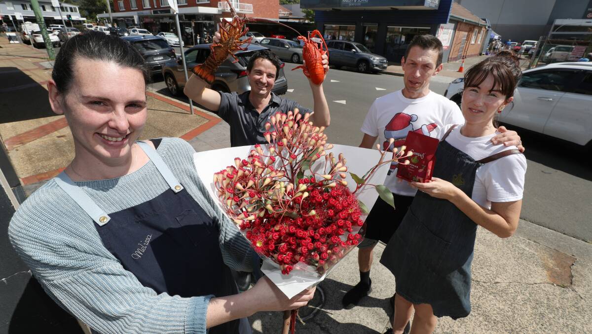 Daisy Street shop owners Melissa Cherrie of Hello Petal Flowers, Grant Logue of Harley and John's and Graeme and Jo McLuskey of the Broken Drum. Picture: Robert Peet