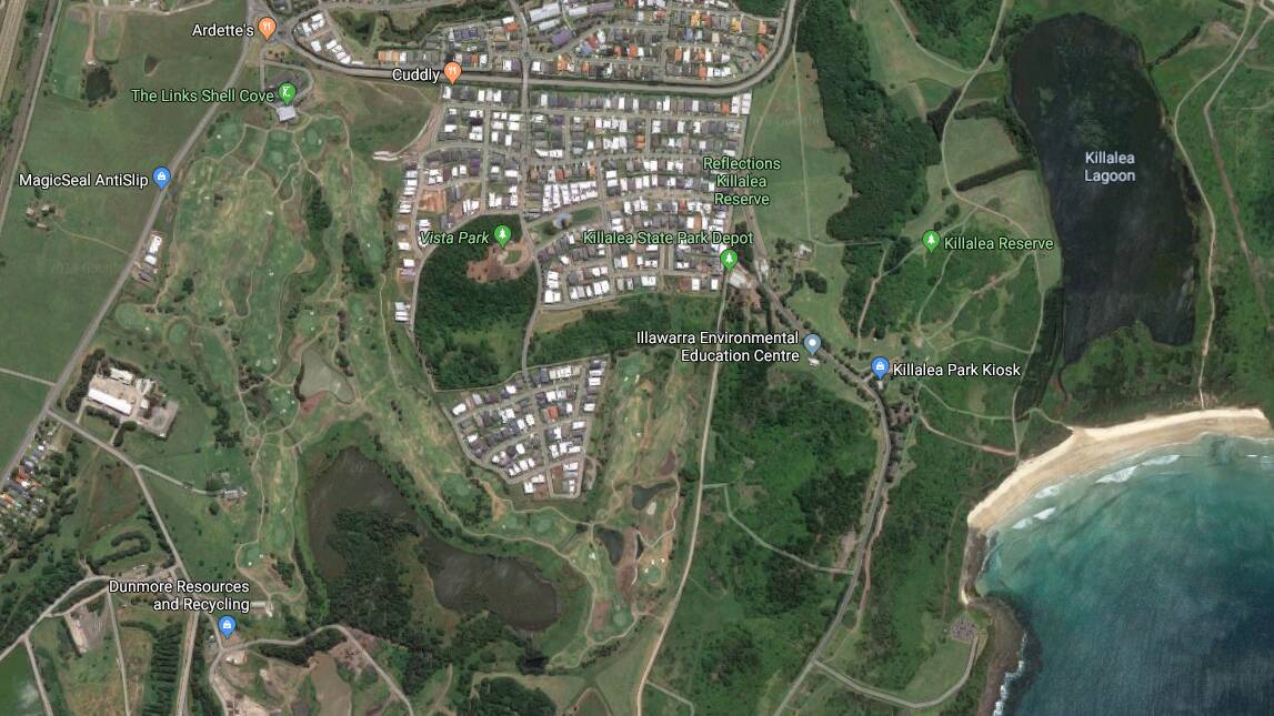 Options: extend Golf Drive past the golf club ($1.4m), extend Buckley Road past Dunmore tip ($2.9m), run through Killalea State Park from the south at Dunmore ($6.8m) or from the north at Shell Cove ($7m).