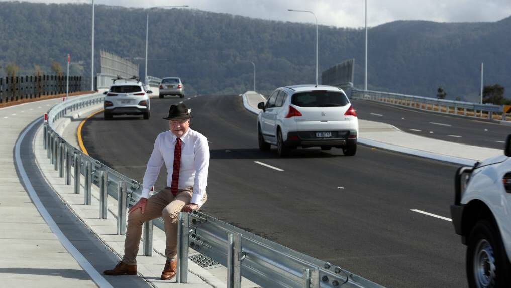 Wollongong Lord Mayor Gordon Bradbery on the new Fowlers Road extension last April. Picture: Robert Peet
