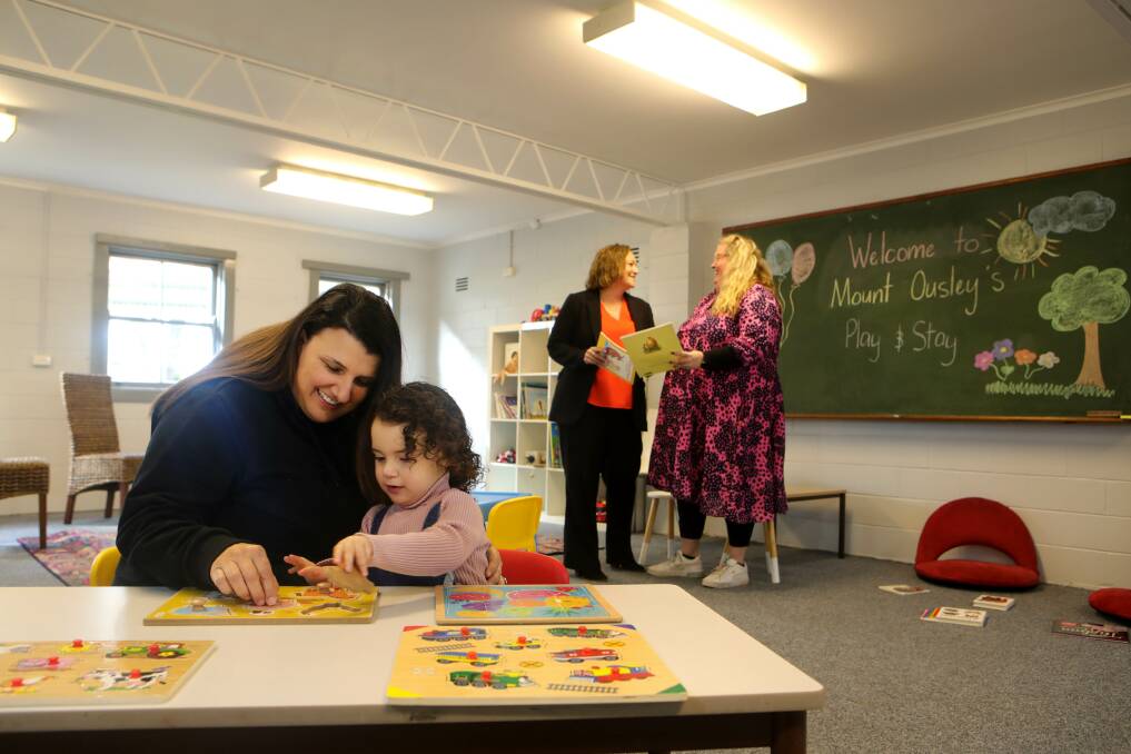 Silvana Conti with daughter Esmae, Mount Ousley PS principal Emily Jones and school chaplain and early childhood educator Helen Ashton. Photos: Sylvia Liber