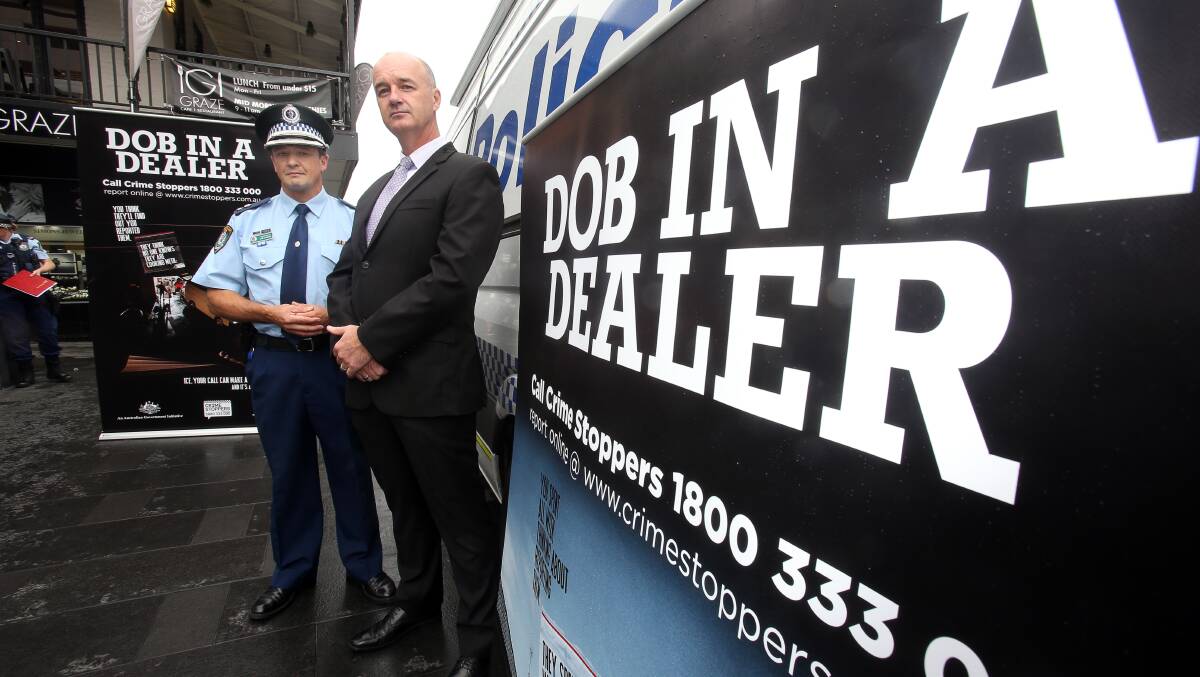 Mr Cassar has promoted the 'Dob in a Dealer' campaign with Assistant Commissioner Peter Barrie in 2016. Picture: Robert Peet.