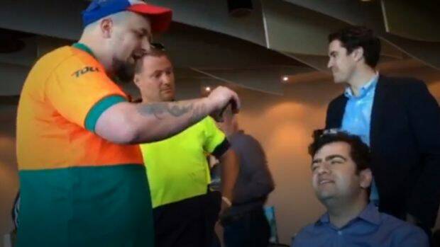 Labor Senator Sam Dastyari has been racially abused in a pub by right-wing outfit Patriot Blue in Melbourne.