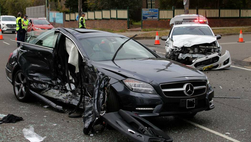 The Mercedes Benz involved in a serious collision with a police car in Cronulla. Picture: John Veage
