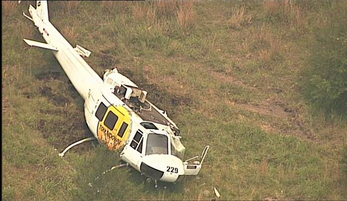 The chopper went down by the Crawford River on Saturday. Photo: Nine News