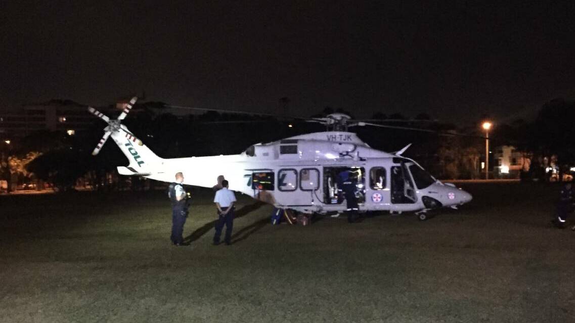 A 19-year-old was flown to St George Hospital by rescue helicopter, which landed at Thomas Dalton Park.