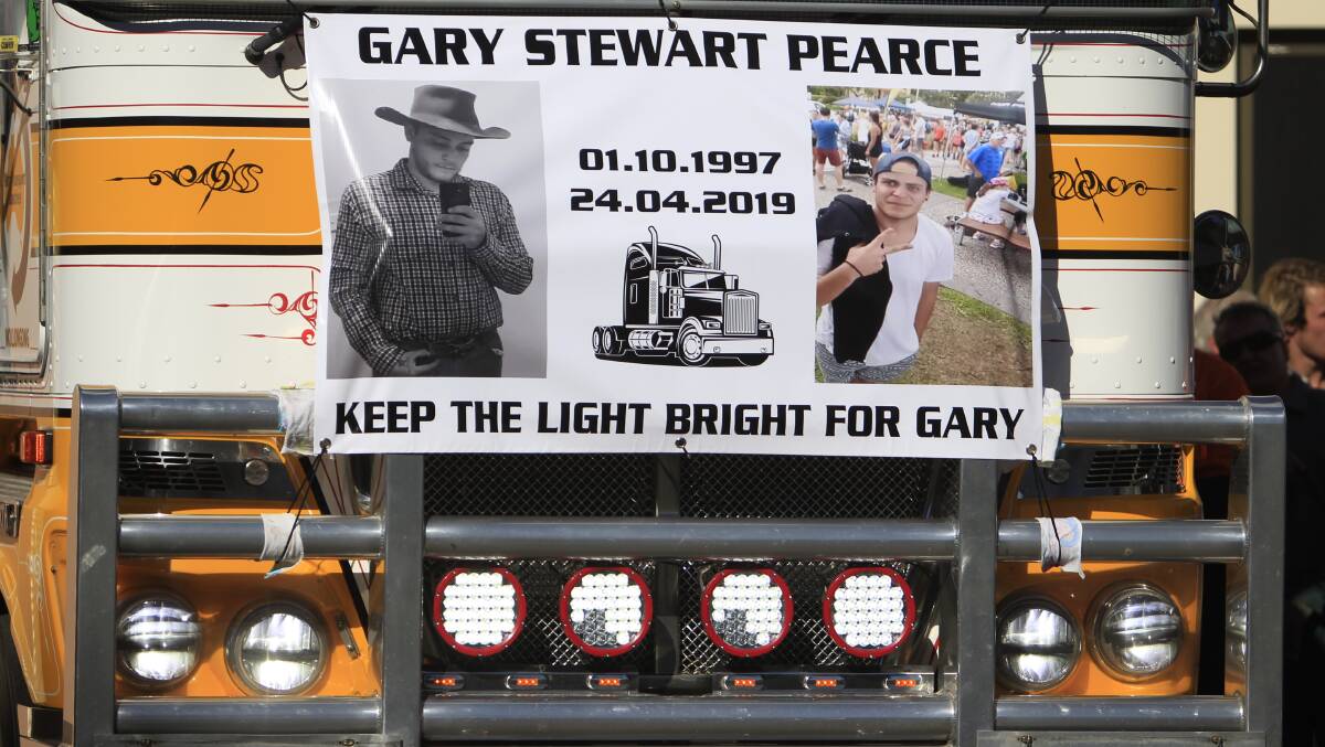 Hundreds farewelled Gary Pearce at a funeral service on Thursday. Mr Pearce's brother Will drove in a truck in front of the hearse after the service. Picture: Adam McLean