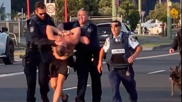 A video grab of the arrest captured by a bystander and posted on the What's Happening In Dapto Facebook page.