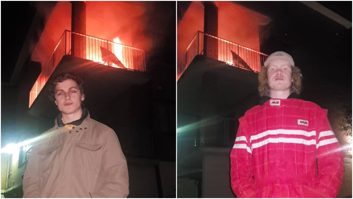 Alex Bennett, left, and Angus Kelly took these photos after firefighters arrived to put out the blaze. Photos: supplied
