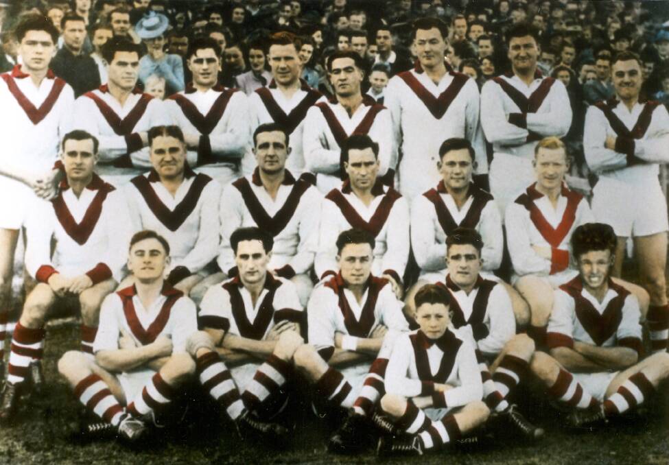 The South Melbourne side just before taking the field in the 1945 grand final, commonly called "the bloodbath".