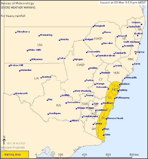 Severe weather warning issued for Illawarra
