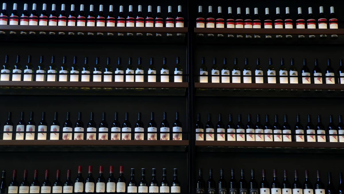 A wall of wine on display at Meat & Grain Co.