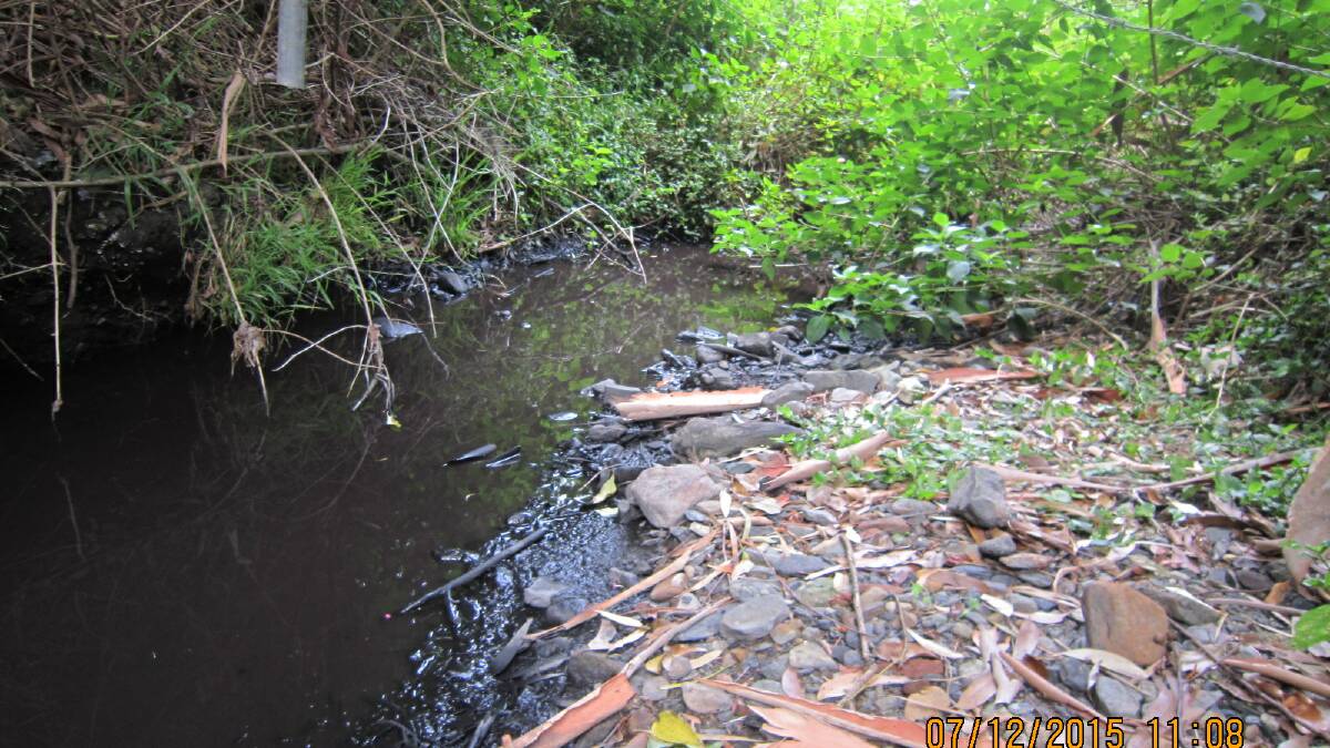 An EPA photograph of the Bellambi Creek spill in December 2015.