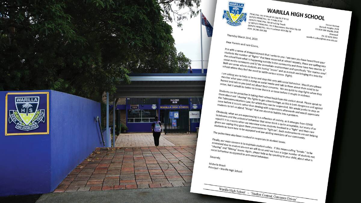 Warilla High School principal Michelle Brook penned an open letter to the community pleading for calm amid the school's growing "violent streak". 