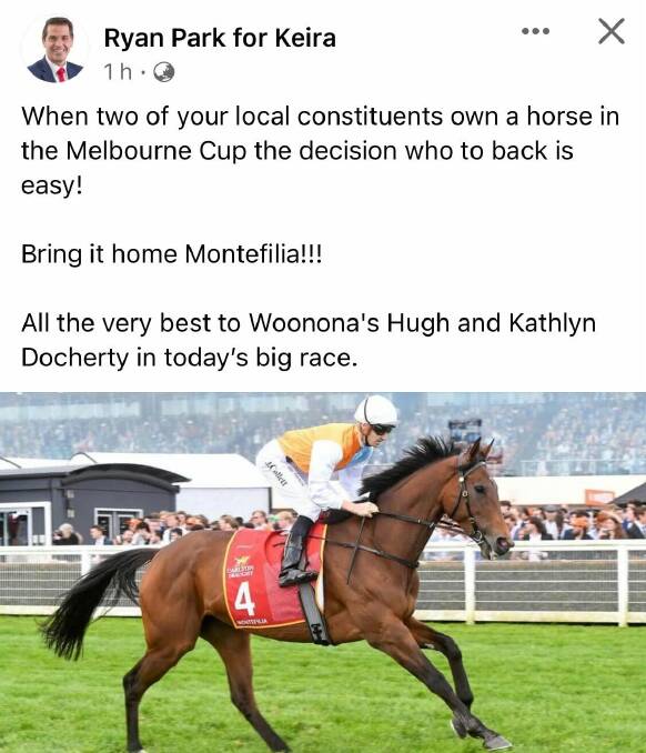 Keira MP Ryan Park cheers on Montefilia in a Facebook post.