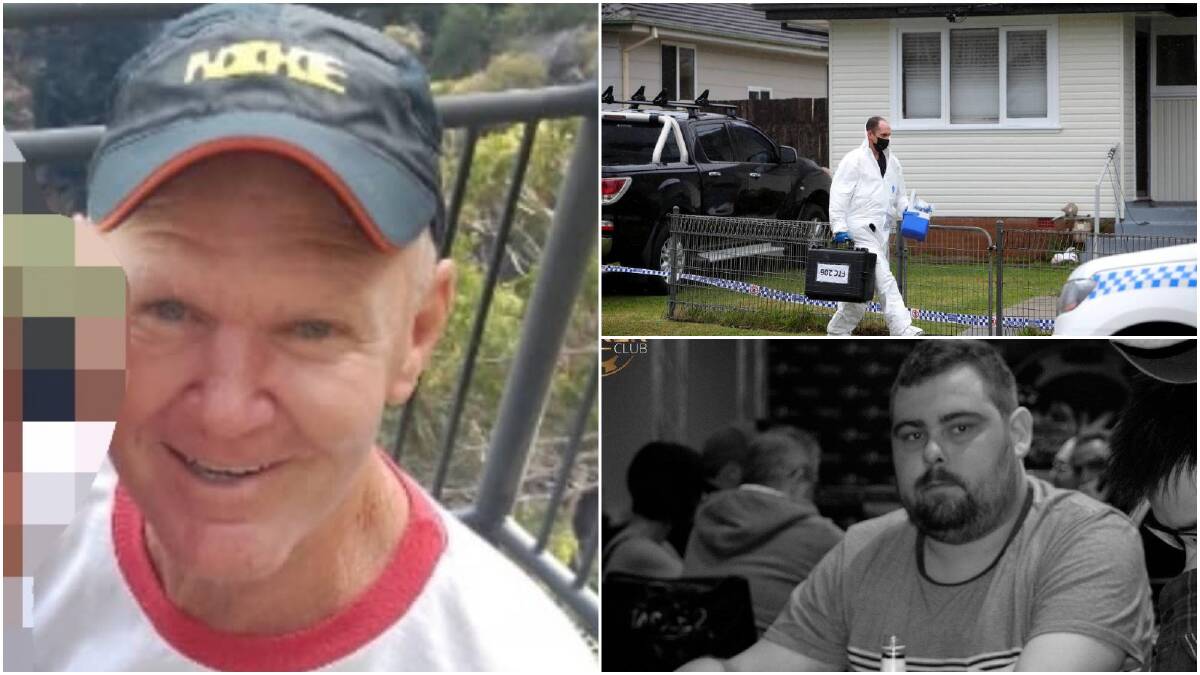 Clockwise: Stephen Staff; forensic police at Matthew Davis' home last year; and the deceased, Matthew Davis. Pictures: Facebook, NSW Police