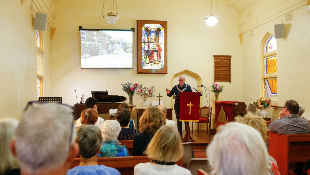 Lord Mayor Gordon Bradbery was a guest speaker at the centenary celebrations at Austinmer Uniting Church. Pictures by Anna Warr.