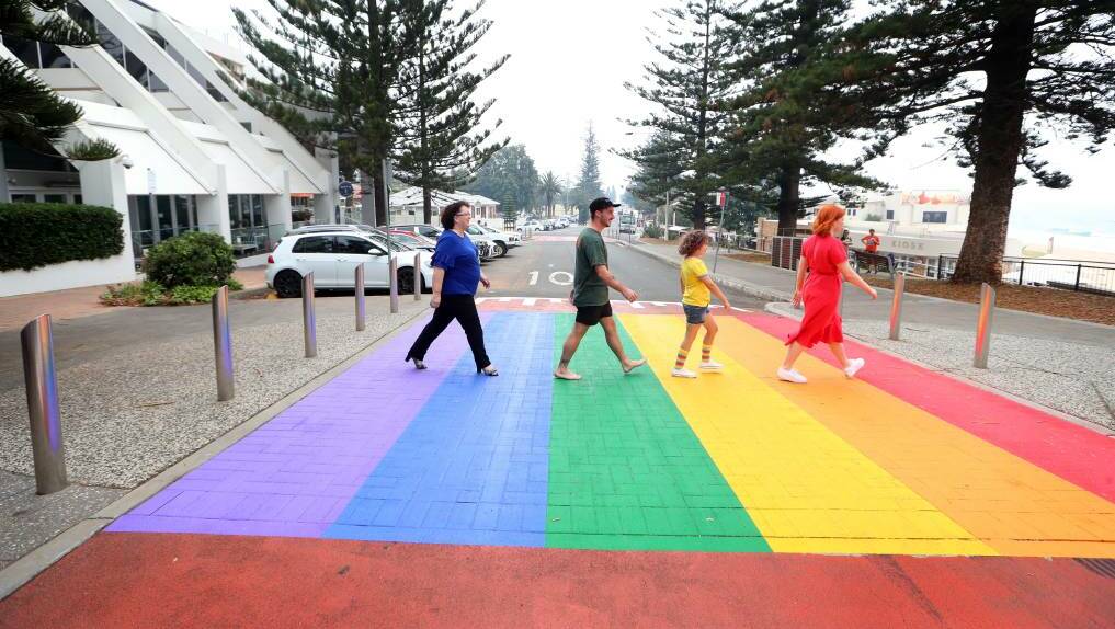 Tania Brown is joined by Brad Heffernan, Grace Johnson and Isobel Foye on the rainbow crossing in December last year.