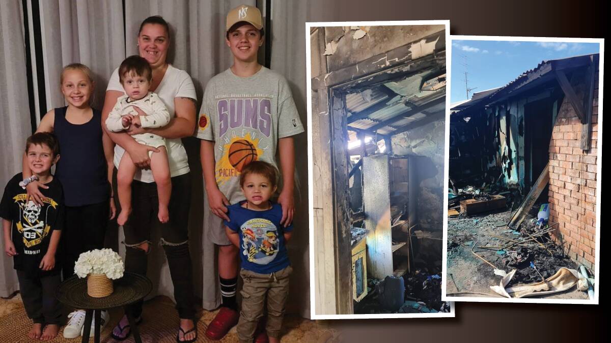 Chantelle Clare and her children, Mason, 5, Mackenzie-Rose, 11, Maverick, 1, Michael, 13, and Myles, 3, Lane; the family lost their home in a fire at the weekend. Photos: Supplied