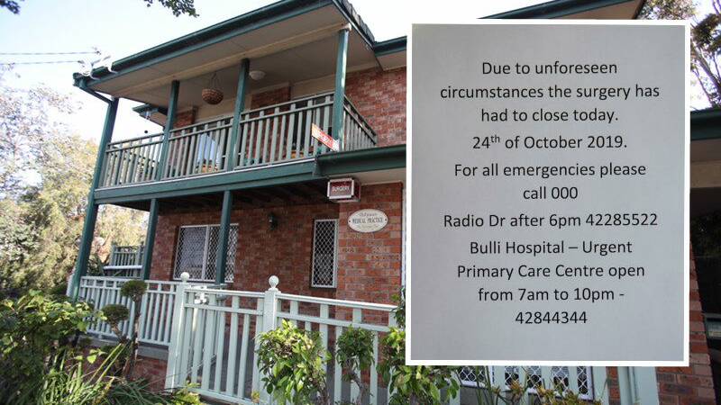 A sign plastered on Balgownie Medical Centre's front door. Photos: Adam McLean