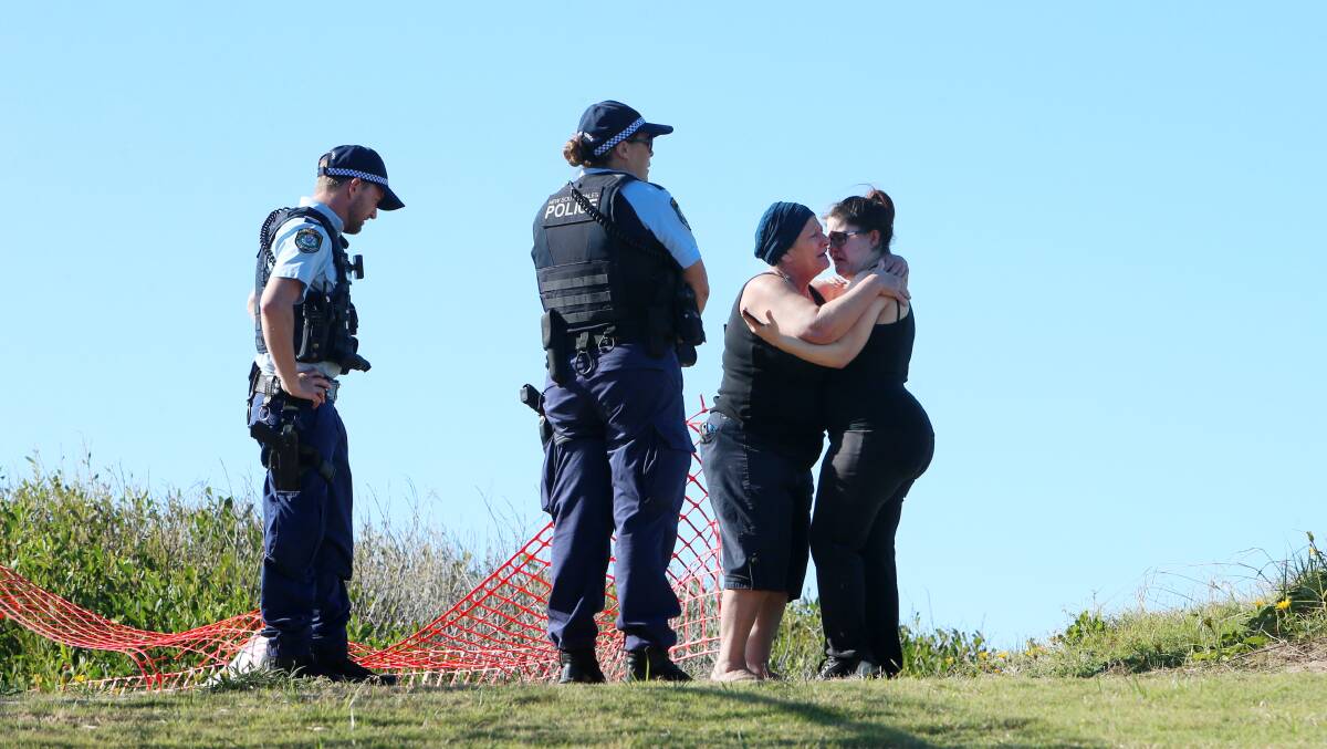 Ex-wife Antoinette Campbell with her daughter Kahla Campbell embracing after receiving news that Neil Campbell was found deceased. The family talked to the Mercury about their grief at the loss. Picture: Sylvia Liber