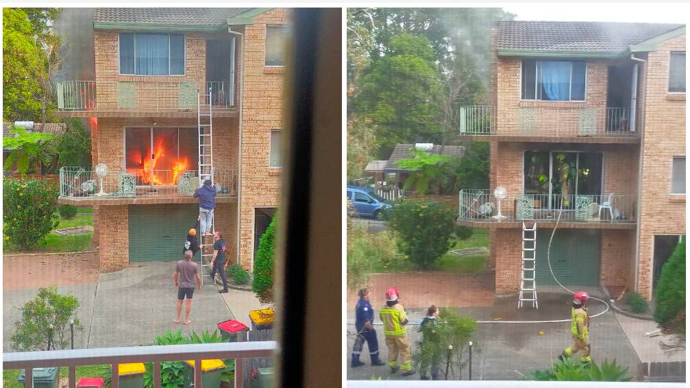 Dramatic photos show a fire that engulfed a Wollongong unit on Thursday. Pictures supplied