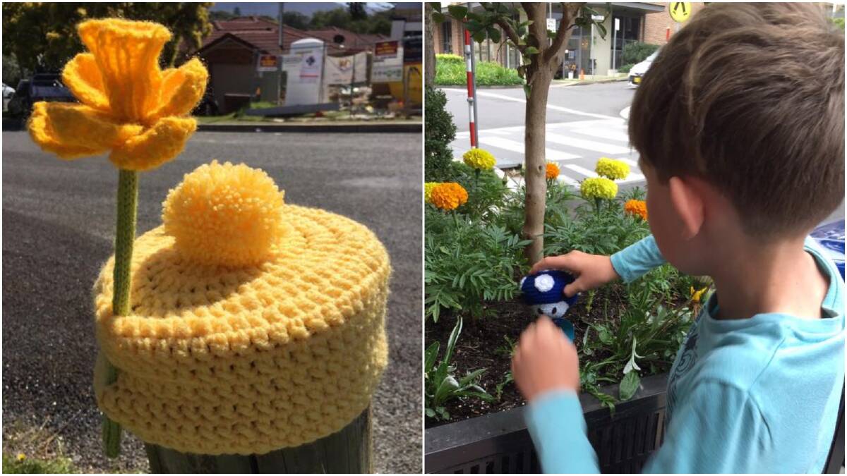 Wollongong's mystery yarn bomber strikes again on cafe strip