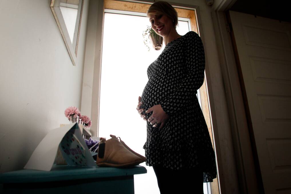 Balgownie expectant mum Samantha Linde is still holding out hope she will get a place on a specialised midwifery program. Picture: Georgia Matts