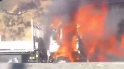 The truck engulfed in flames on the M1 on Friday afternoon. 