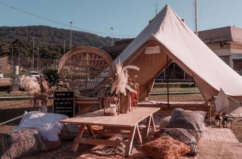 Glamping comes to Bulli, with groups of 10 people getting food and beverages served in their own private boho tent.