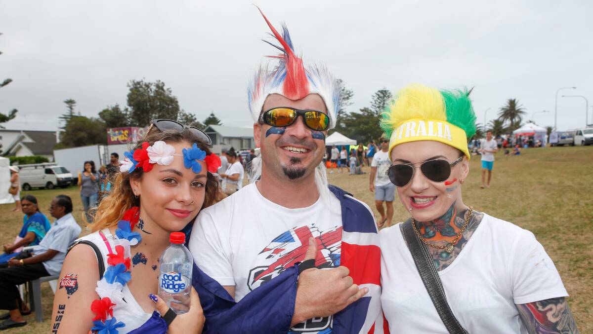 Sarah Blinman, Denny Blinman and Renee Donnelly enjoying the Australia Day festivities in Wollongong. Photo: Adam McLean